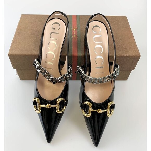NIB Gucci Horsebit & Chain Leather Patent Pumps Size 36 - Picture 7 of 11
